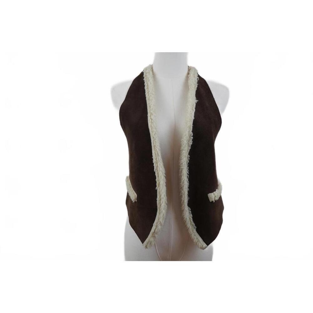 Vintage Shearling Suede‎ Vest Brown Sherpa OS - Picture 3 of 7